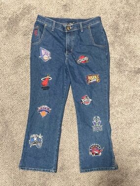 Rare Vintage NBA All Team Logo Jeans UNK Embroidered Y2K Sz 9/10